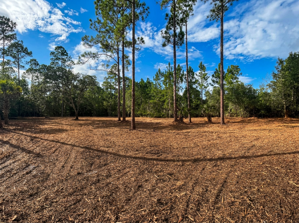 Forestry mulching results on a wooded parcel near Jacksonville, Florida